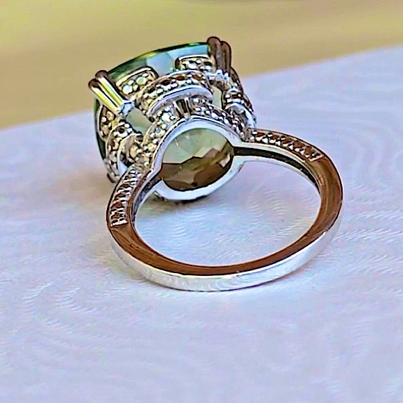 Vintage Green Amethyst Round Cut and White Quartz Sterling Silver Ring 6 - Picture 6 of 16
